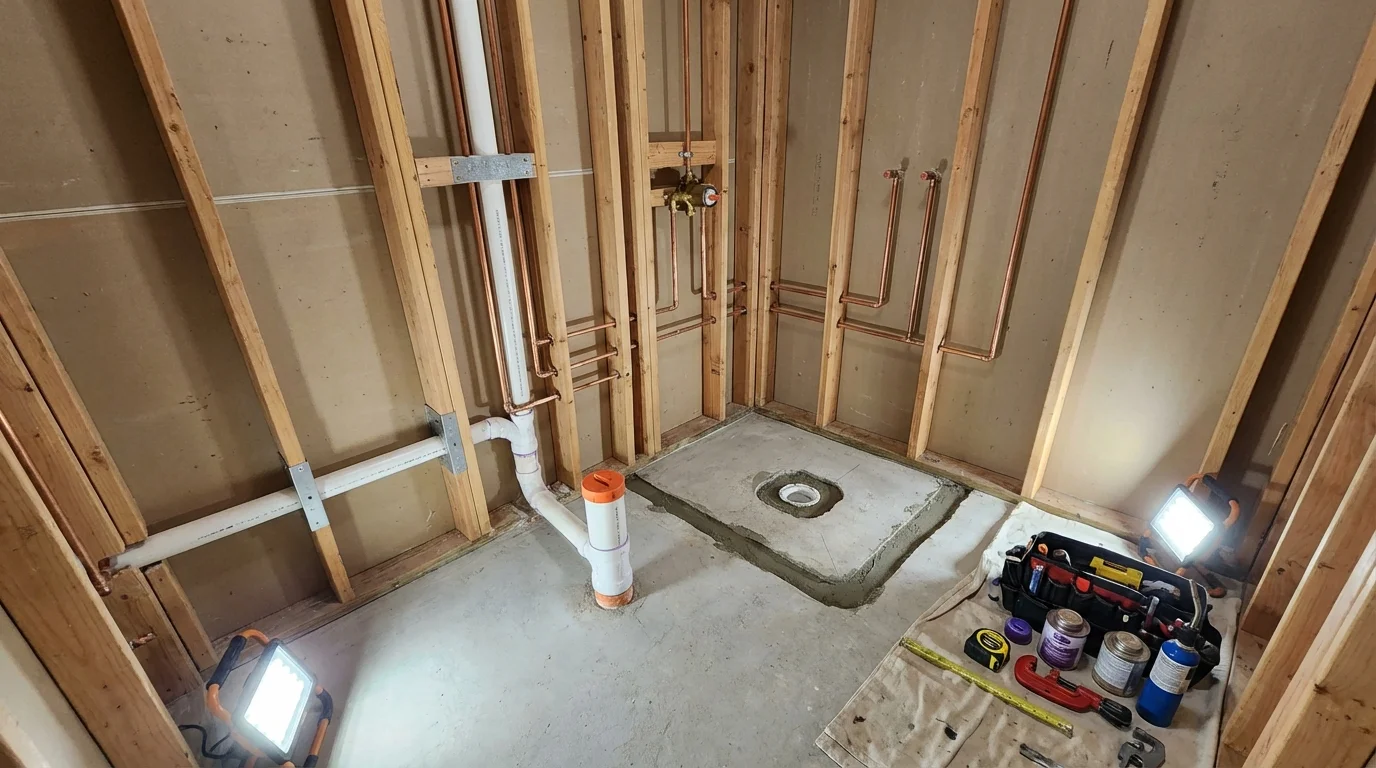Bathroom rough-in plumbing during remodel by Johns Plumbing LLC in Captain Cook