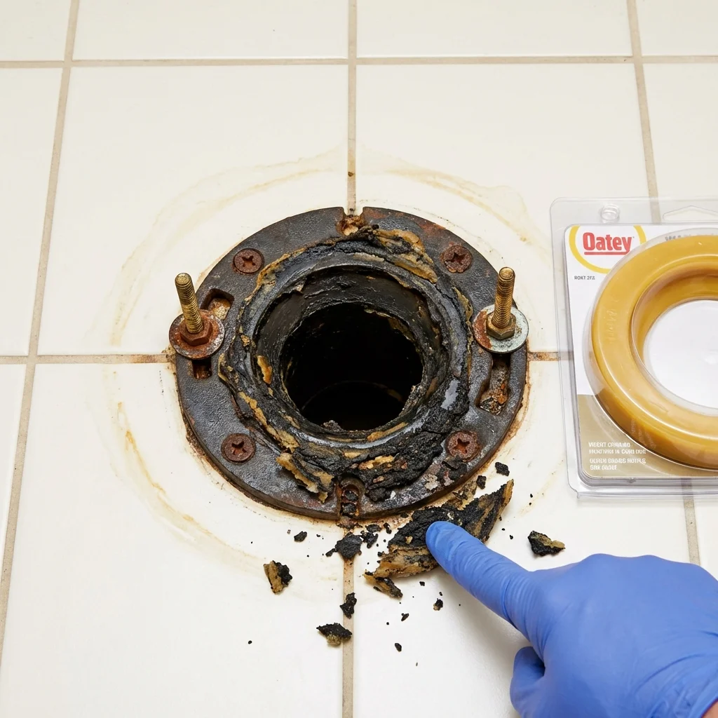 Failed wax ring showing water seepage at the base of a toilet in a Captain Cook, HI home